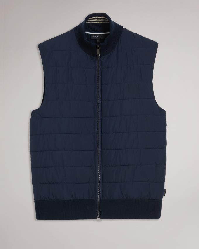 Gilet Ted Baker Funnel Neck Gilet With Knitted Back Bleu Marine Homme | VNK-39442031